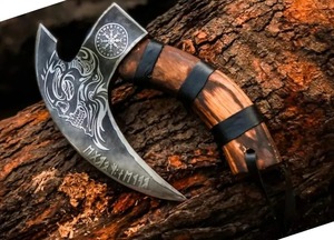 Hacha de Pizza Vikinga Hecha a Mano, Acero con Alto Contenido de Carbono, Mango de Madera, Funda de Cuero, Cortador de Cocina, Regalo de Alta Calidad para Chefs - Product Image 5
