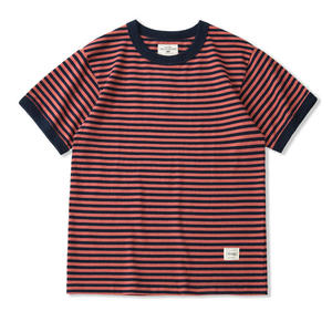 T-shirt à manches courtes rayé pour homme, coupe classique, col rond, en coton tricoté, décontracté, avec bordure contrastée - Product Image 3