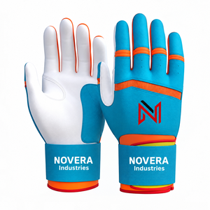 Wholesale NOVERA INDUSTRIES Custom Logo Genuine Leather <b>Baseball</b> Batting <b>Gloves</b> Hook Loop Closure Breathable Quick-Dry OEM ODM - Product Image 5