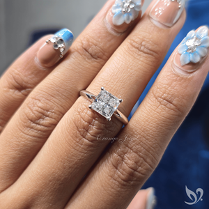 Bague de fiançailles 2 carats en diamant de laboratoire taille princesse, à double sangle et bord fin, en or blanc 10K, bague de mariage tendance et spectaculaire - Product Image 5