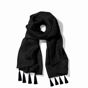 <b>Men</b> Long Black Silk Scarf With Tassels Solid Color Lightweight All Seasons Daily Wear Accessory - Product Image 1