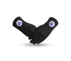 International Masons Black Cotton Gloves with <b>Square</b> and Compass G and <b>Key</b> Embroidery - Product Image 1