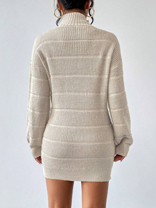 Women's Turtleneck Knitted Sweater <b>Dress</b> Solid Color <b>Long</b> Sleeve Bodycon Midi Woolen <b>Dress</b> - Product Image 3