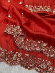 New Embroidered Designer Saree With Floral Motifs And Sequin Work For <b>Wedding</b> Occasions - Product Image 4
