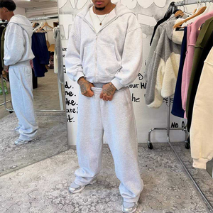Ensemble de survêtement oversize à fermeture éclair intégrale pour homme, style streetwear, en mélange de coton épais 500 GSM, avec sweat à capuche et pantalon de jogging ample, tenue de sport - Product Image 6