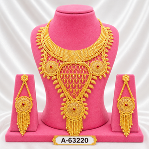 Dubai Style Gold Jewelry Set – Long Layered Necklace, Earrings & <b>Ring</b> for Bridal Wear A-63220 - Product Image 1
