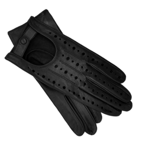 Gants de conduite classiques en cuir noir perforé pour hommes |   Mitaines de course rétro à doigts entiers |   Doux et de haute qualité, non doublé - Product Image 3