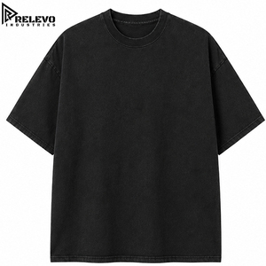 เสื้อยืดคอตตอนเจอร์ซีย์ทรงโอเวอร์ไซส์คุณภาพสูงสำหรับผู้ชาย สไตล์วินเทจสีดำ ล้างสีแบบแอซิดวอช ไหล่ตก ทรงสตรีทแวร์  ไม่มีลาย - Product Image 1