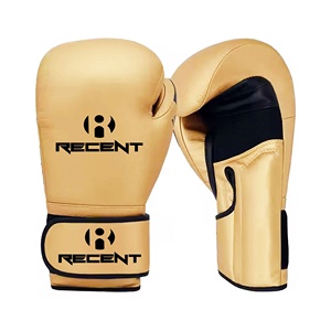 Recent Gold PU Leather Boxing Gloves <b>Velcro</b> Closure Breathable for Adults Training Sparring Adjustable Wrist <b>Strap</b> - Product Image 1