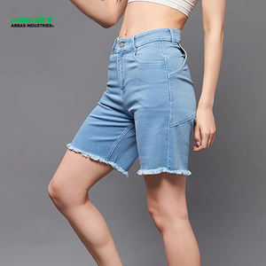 Fringe Trim Bleached Jorts Manufacturer Curved Pocket High Rise Slouchy Denim Shorts Bulk Sourcing Workshop - Product Image 1