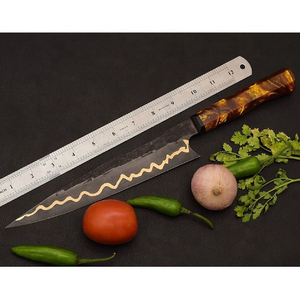 Cuchillo de Chef de Acero Damasco y Cobre Hecho a Mano de Primera Calidad con Hoja de Acero, Empuñadura de Resina con Relleno de Latón y Funda de Cuero Fino para Caza/Camping 12 - Product Image 3