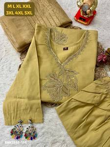 Última Colección de Kurti-Pantalón Largo Recto de Seda Romana con Bordado Khatli y Dupatta de Chanderi, Proveedor Indio de Moda Femenina - Product Image 3