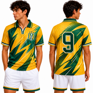 Camiseta de Fútbol Retro Deportiva, Uniforme Personalizado, Estilo Vintage, con Bloques de Color, Cuello y Solapa a Rayas, Diseño a Medida, Duradera, Ventilada y de Secado Rápido - Product Image 5