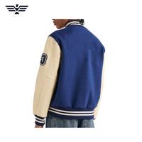 Veste d'hiver réversible en toile pour homme, bleu marine, avec blocs de couleur, col montant, boutons, style baseball, personnalisable