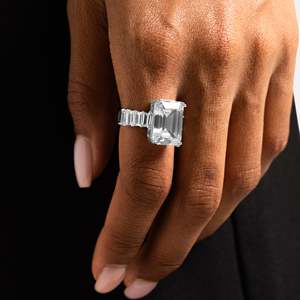 Emerald Cut Moissanite Ring Claw Setting Women's Luxury Engagement Jewelry - Product Image 3
