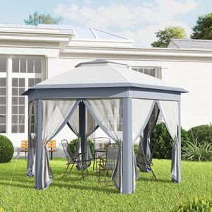 Gazebo Hexagonal Plegable de 13FT X 13FT con 6 Mallas de Malla con Cremallera para Patio, Jardín, Bodas y Fiestas - Product Image 2