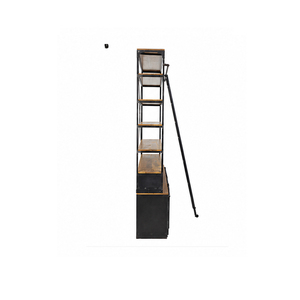 Industrial Metal Wood Bookcase with Ladder 6 <b>Shelves</b> Storage Cabinet Home <b>Office</b> Furniture Modern Design Freestanding - Product Image 3