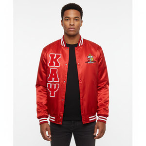 Custom Embroidery Greek Fraternity <b>Letter</b> Sorority Applique logo Satin <b>Jacket</b> 100 % Polyester Letterman Bomber <b>Jacket</b> for <b>man</b> - Product Image 1