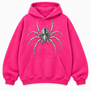 Sweat à capuche rose pour homme avec logo personnalisé, imprimé toile d'araignée, en coton tricoté, décontracté, pour l'automne, avec poche avant et logo. - Product Image 1