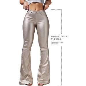 Pantalones Casuales de Mujer, Cintura Alta, Corte Recto, Elásticos, de Cuero Genuino/Cuero PU, Ecológicos, Resistentes al Viento y Transpirables - Product Image 3