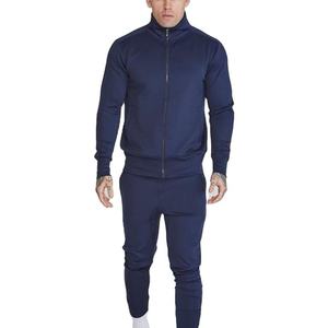 Survêtement bleu marine pour homme, sweat-shirt et pantalon à fermeture éclair intégrale, coupe classique, col montant, vêtements décontractés d'automne, respirant, polyester et coton - Product Image 1
