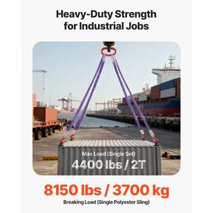 2pcs Heavy Duty 4400LB Capacity Polyester <b>Bridle</b> Sling <b>Hooks</b> 5Ft Lifting Rigging Strap for Engines Wear-Resistant Webbing Slings - Product Image 3