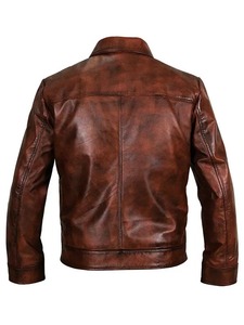 Vintage Biker Real Sheepskin Brown Leather <b>Jacket</b> - Product Image 2