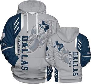 Dallas Football 1960 Sublimation Print Pullover Hoodie <b>Men</b> Gray <b>Navy</b> Color Block Sports Sweatshirt - Product Image 1
