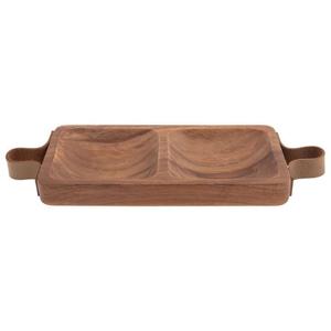 Plateau et plat de service de luxe en acacia avec poignées dorées, plateau décoratif sur pied, finition naturelle, plateau de service en bois naturel, produit très demandé - Product Image 4