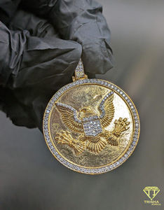 Pendentif pièce d'argent Aigle serti de diamants Moissanite, style Hip Hop, médaillon rond, pour hommes et femmes - Product Image 1