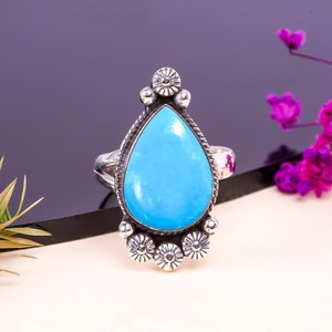Bague en turquoise magnesite, argent sterling 925, réglable, faite à la main, bijoux en pierres précieuses, bague de luxe - Product Image 4