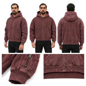 Sweat-shirt à capuche zippé pour homme, couleur unie, en coton French Terry, coupe décontractée, idéal pour l'automne, avec poches, anti-boulochage - Product Image 6