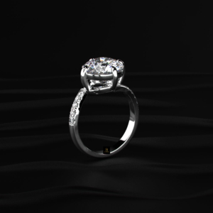 Bague solitaire en diamant de laboratoire taille brillant rond de 3,35 carats avec bande pavée, certifiée IGI, or et argent, pour mariage intemporel - Product Image 4