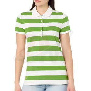 Polo rayé pour femme, manches courtes, vert et blanc, tissu tricoté décontracté, piqué 100% coton, grande taille, respirant, vente en gros - Product Image 1