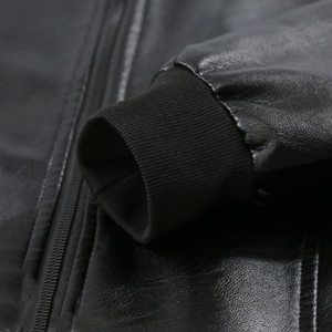 ODM Men's Black Genuine Leather Coated Stand Collar Breathable <b>Sherpa</b> <b>Lined</b> Streetwear Vintage Varsity Jacket Stylish for Winter - Product Image 2