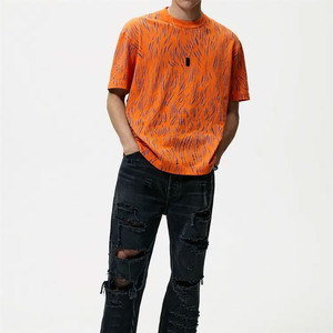 <b>Men's</b> Orange <b>Animal</b> Print Short Sleeve T-Shirt Regular Fit Cotton Jersey O-Neck Casual Style Custom Allover Print T-Shirt - Product Image 5