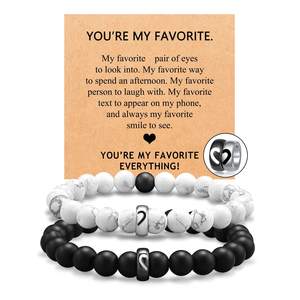 สร้อยข้อมือคู่รักสแตนเลสสตีลคลาสสิกปี 2026 สีดำด้านประดับลูกปัดสีขาวเทอร์ควอยซ์หินธรรมชาติสำหรับผู้ชายและผู้หญิง - Product Image 5