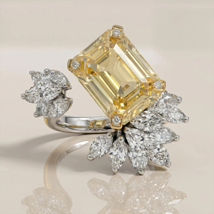 Luxury Women 18K <b>Gold</b> <b>Cocktail</b> <b>Ring</b> With Emerald Cut Yellow Diamond Flower Design - Product Image 1