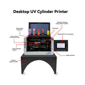 <span class=keywords><strong>Imprimante</strong></span> UV cylindrique de bureau pour bouteilles et gobelets avec rotation à 360° °   Impression rotative et vernis blanc CMYK, modèle ST-DF360HD - Product Image 4