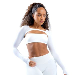 <b>Women</b> <b>White</b> Long Sleeve Sports Bra Open Back Matching <b>Leggings</b> Set High Stretch Workout Gym Yoga Fitness Activewear - Product Image 2