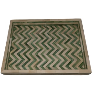 Bandeja para servir artesanal de madera y MDF con estilo Zig Zag, incrustaciones de hueso antiguo con diseño rojo y blanco, bandeja para servir con incrustaciones de hueso envejecido - Product Image 2