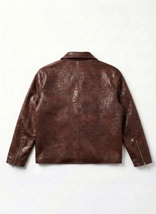 Veste Bomber en Cuir Marron Vivouge Industries Prête à l'Expédition pour Homme, Imprimé Croco Exotique Gaufré, Luxe Hiver, Face Extérieure en Toile - Product Image 3