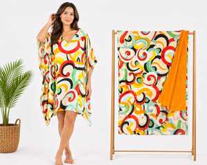 Caftán de Algodón a Rayas para Playa, Ecológico, Cuello en V, Transpirable, Asimétrico, con Pareo de Toalla de Playa - Product Image 2