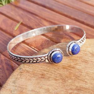 Brazalete Clásico Bohemio de Dos Piedras con Gemas Naturales, Hecho a Mano, Chapado en Plata sobre Latón, Ajustable, Unisex, Joyería para Regalo - Product Image 5