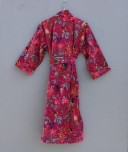 Nouvelle arrivée, robe kimono en velours de coton, longue robe de chambre, vêtement de nuit doux, poche, fermeture à cordon, vêtements de détente pour femmes, col en V, floral - Product Image 5