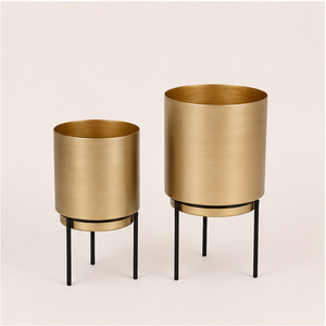 Macetas Modernas Ecológicas de Metal Dorado con Soporte Negro para Uso en Interiores/Exteriores y Jardín, Decoración para Hogar y Oficina - Product Image 3