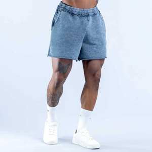 Shorts de sport vintage pour hommes, 100% coton, molleton bouclette épais, séchage rapide, coupe oversize, bords bruts, effet délavé, vente en gros personnalisée 2026 - Product Image 2