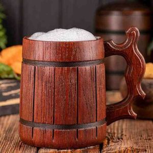 Wooden Beer Mug With Metal Bands Laser Engraved Vintage Design Classic Handle For Bar Use - Product Image 5