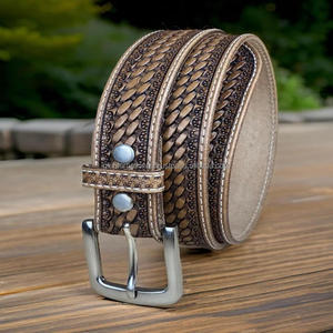 เข็มขัดหนังสไตล์ตะวันตกวินเทจใช้ได้ทั้งชายและหญิงสลักและแกะสลักด้วยมือพร้อมกระดุมทองเหลืองดีไซน์ลายดอกไม้โบราณทุกขนาด - Product Image 3