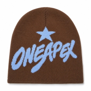 Brown Blue Star Graphic Knit Beanie Hat Custom Logo Ribbed <b>Winter</b> <b>Cap</b> Unisex Streetwear Fashion Headwear Wholesale OEM - Product Image 4
